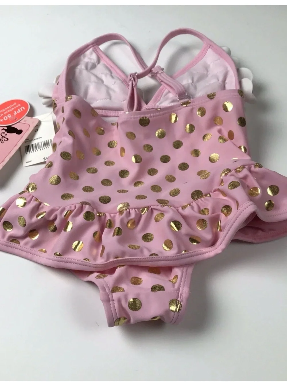 Floatimini Girls Swim Suit One Piece Lined Pink Gold Youth Size 2T Swimsuit